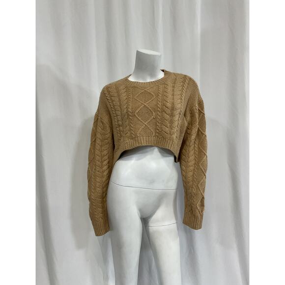 Camila Coelho 'Carmen' Beige Cropped Cable Crew Size S - Picture 2 of 5